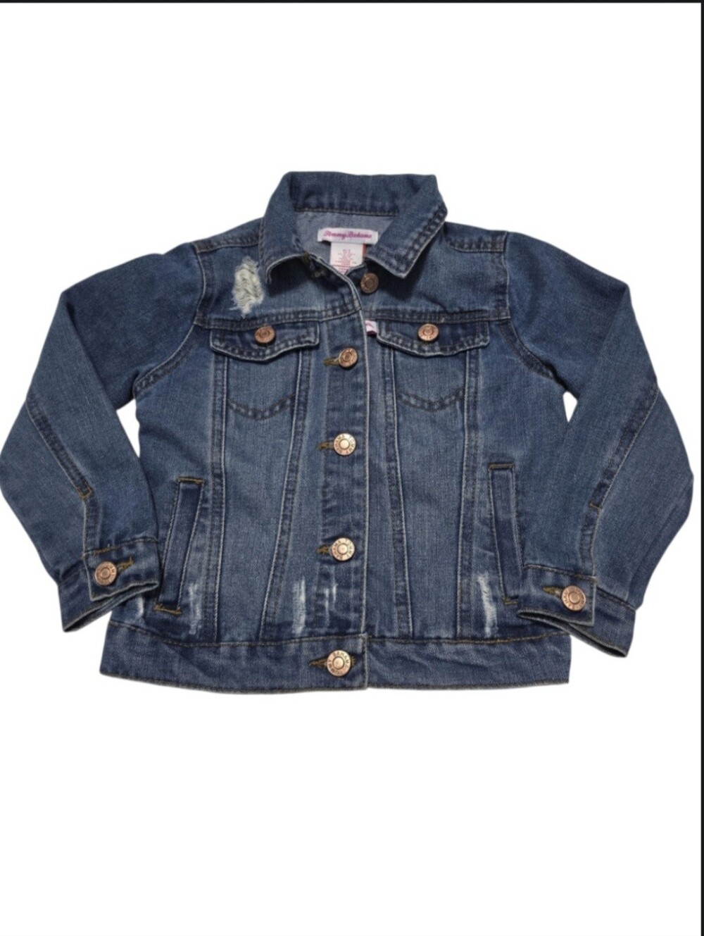 Tommy Bahama Girls Medium-Wash Distressed Denim Jacket Sz 5